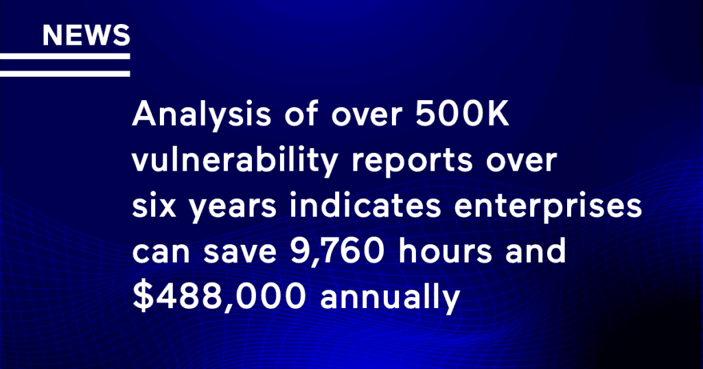 Analysis of over 500K vulnerability reports over six years indicates enterprises can save 9,760 hours and $488,000 annually